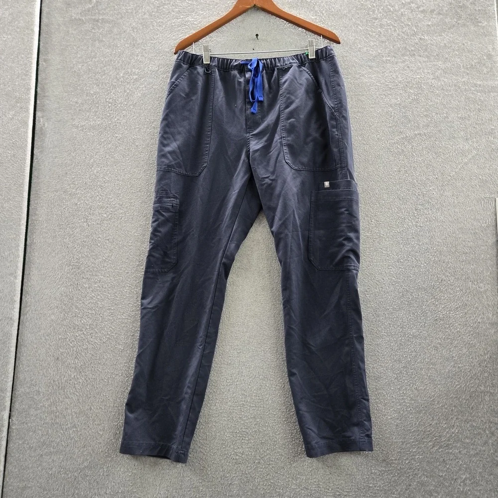 FIGS Men Scrub Pants Large Blue Cairo Cargo Pockets Drawstring 27